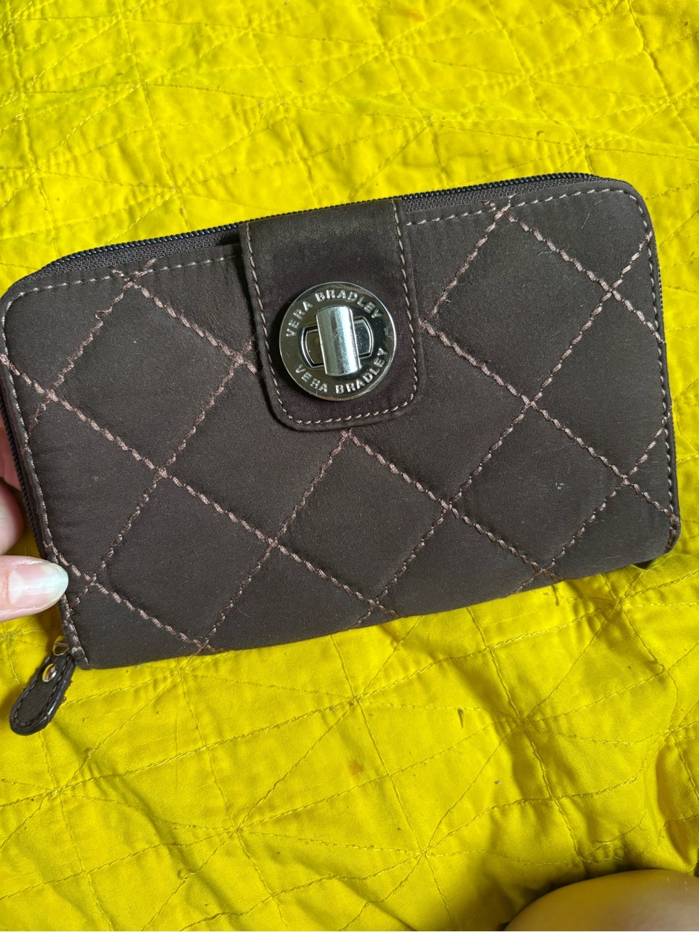 Vera Bradley Chocolate Quilted Zip-Around Wallet with Turn-Lock